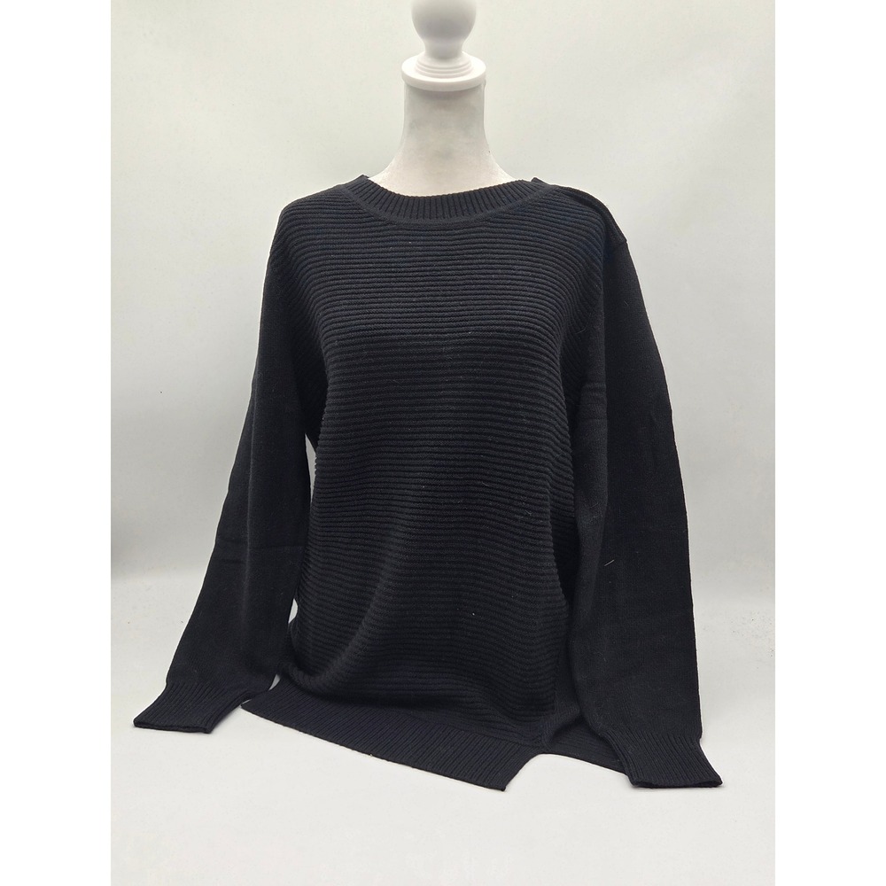 Karen Scott Women's Black Textured Crewneck Sweater Size L NWT 101-857